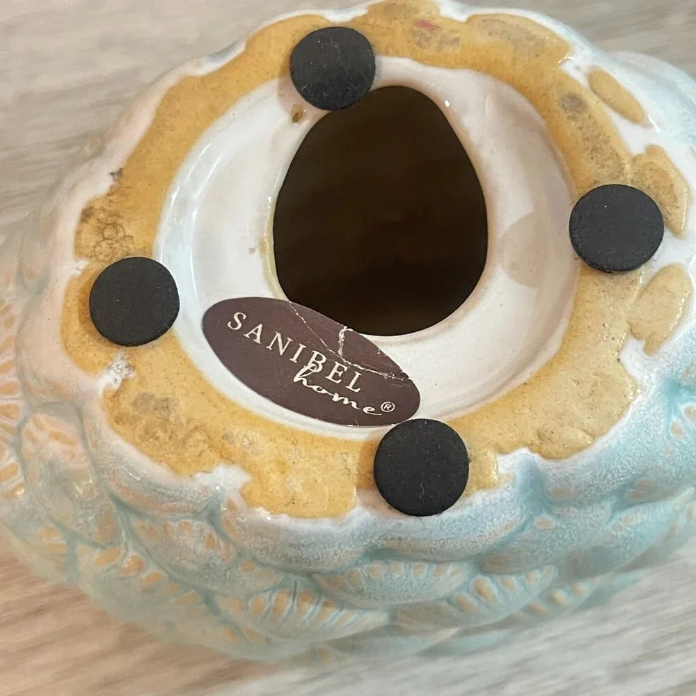 Sanibel Home Blue Sea Shell Candle Holder Votive Ocean Beach Coastal Ceramic